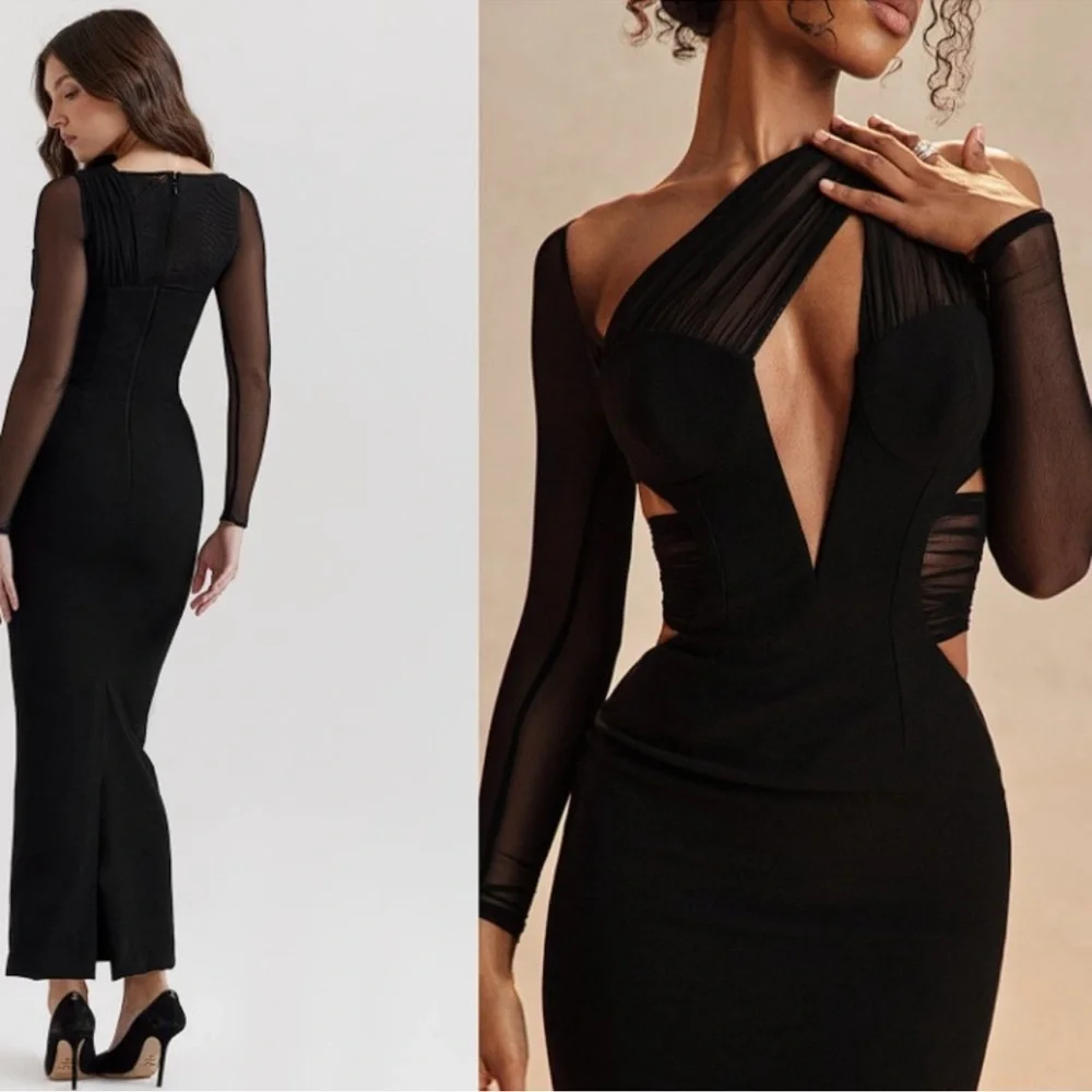 HOUSE OF CB 'Zahra' Black Plunge Maxi Dress NWT - Picture 5 of 12